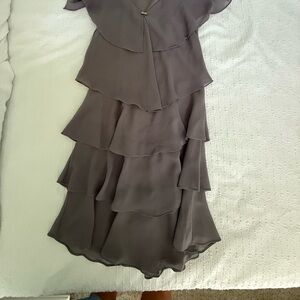 SLNY Gray A-line Tiered Ruffle Cocktail Dress